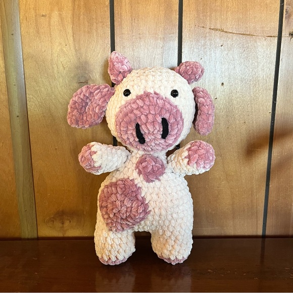 Other - 🐮Handmade Amigurumi Crocheted Pink and Beige Cow Plush🐮